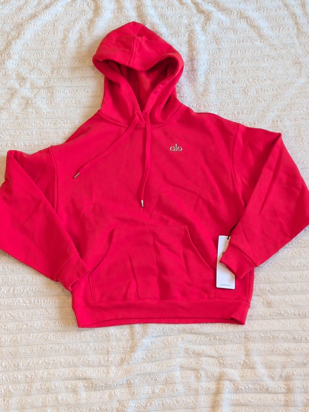 ALO Yoga Accolade Hoodie in Bright Red with Silver Logo